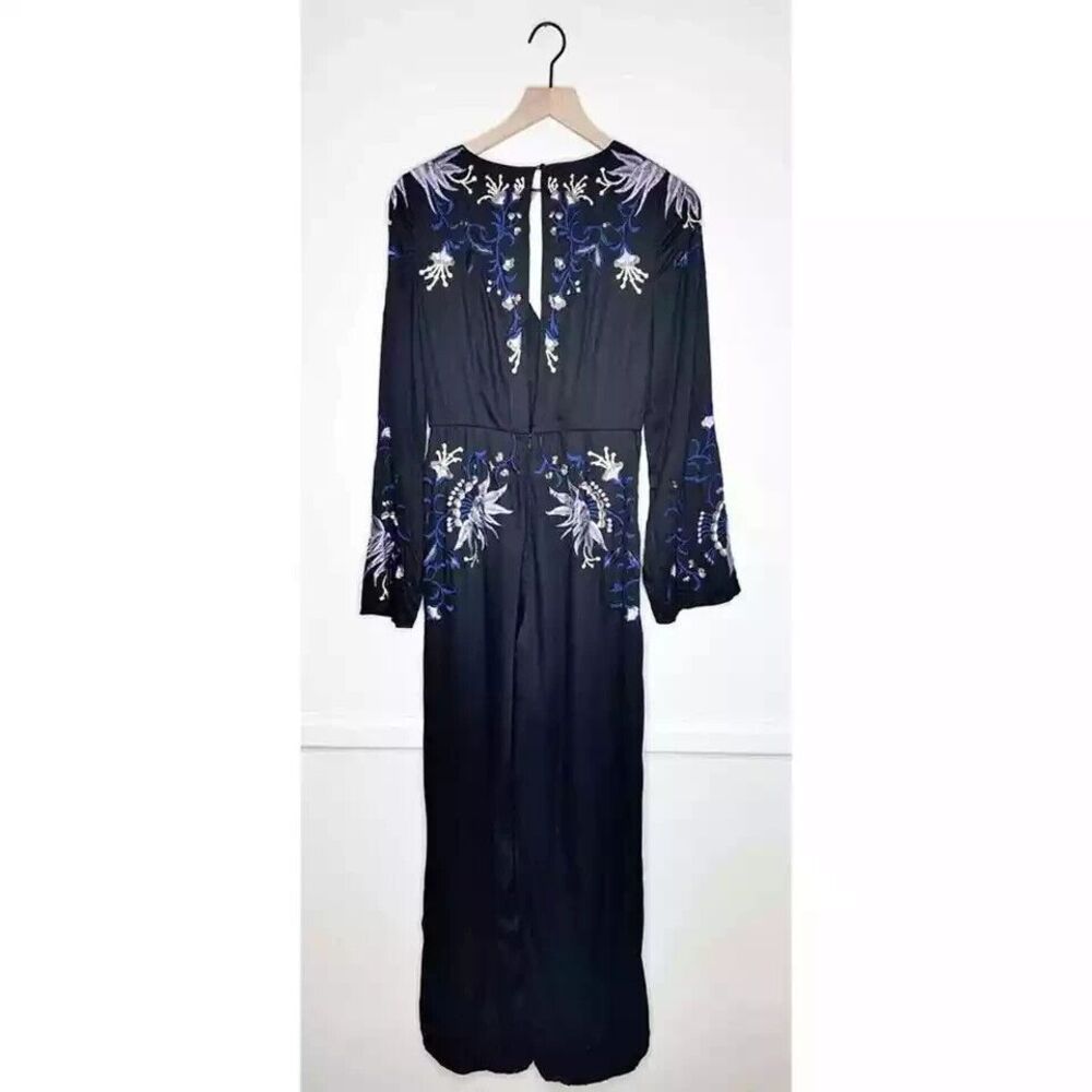 Free People Gypsy Rose Jumpsuit Floral Embroidered Black Size 4 Wide Leg NWT$350 - Picture 10 of 16
